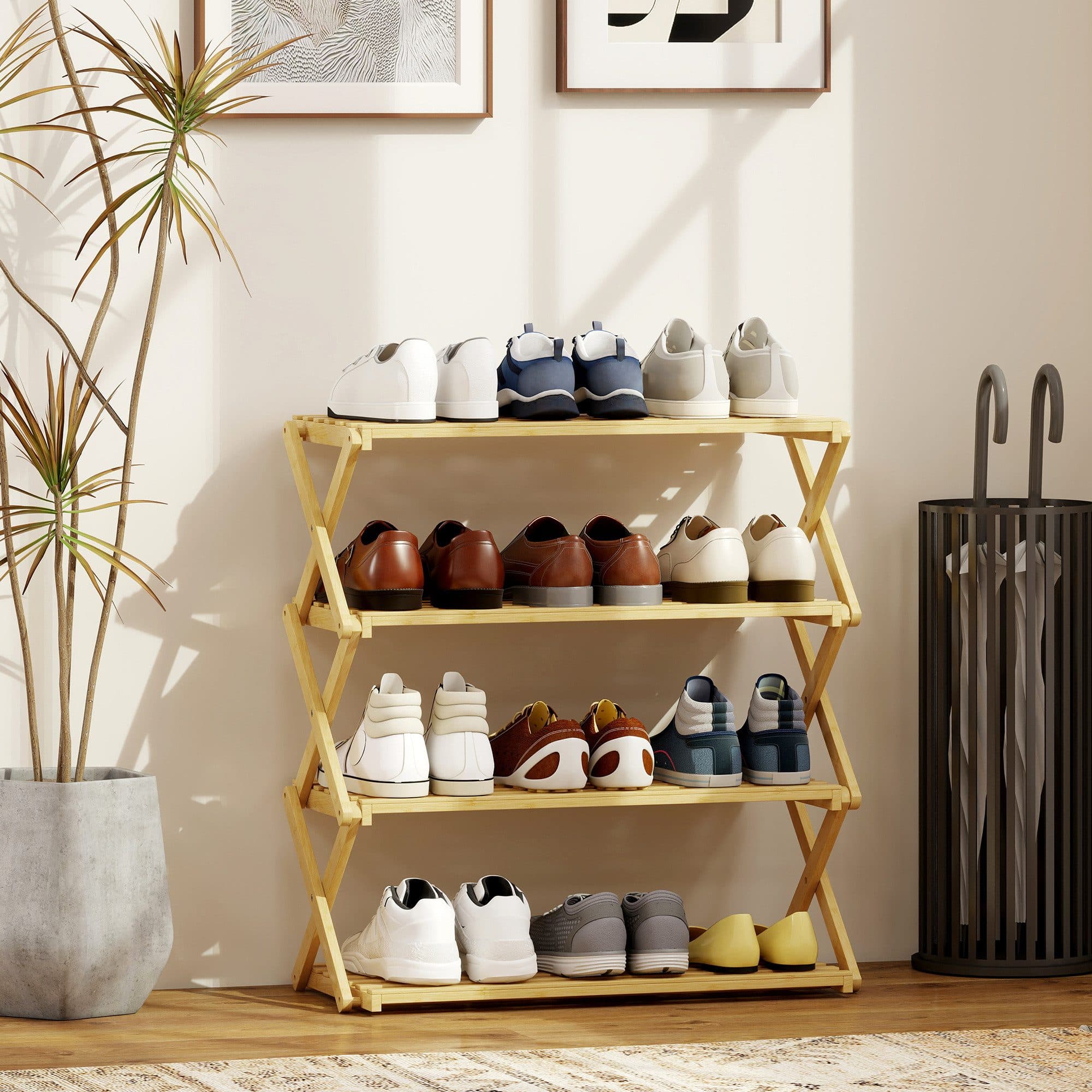 HOMCOM Schuhregal 4 Ebenen Bambus für 12 Paar Schuhe - Bild 2