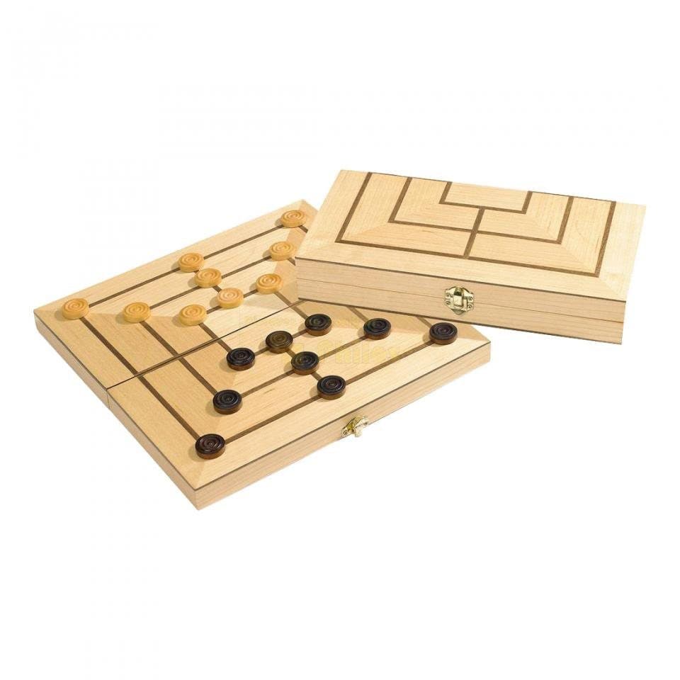Philos Mühle Spiel Erle und Nussbaum Intarsien
