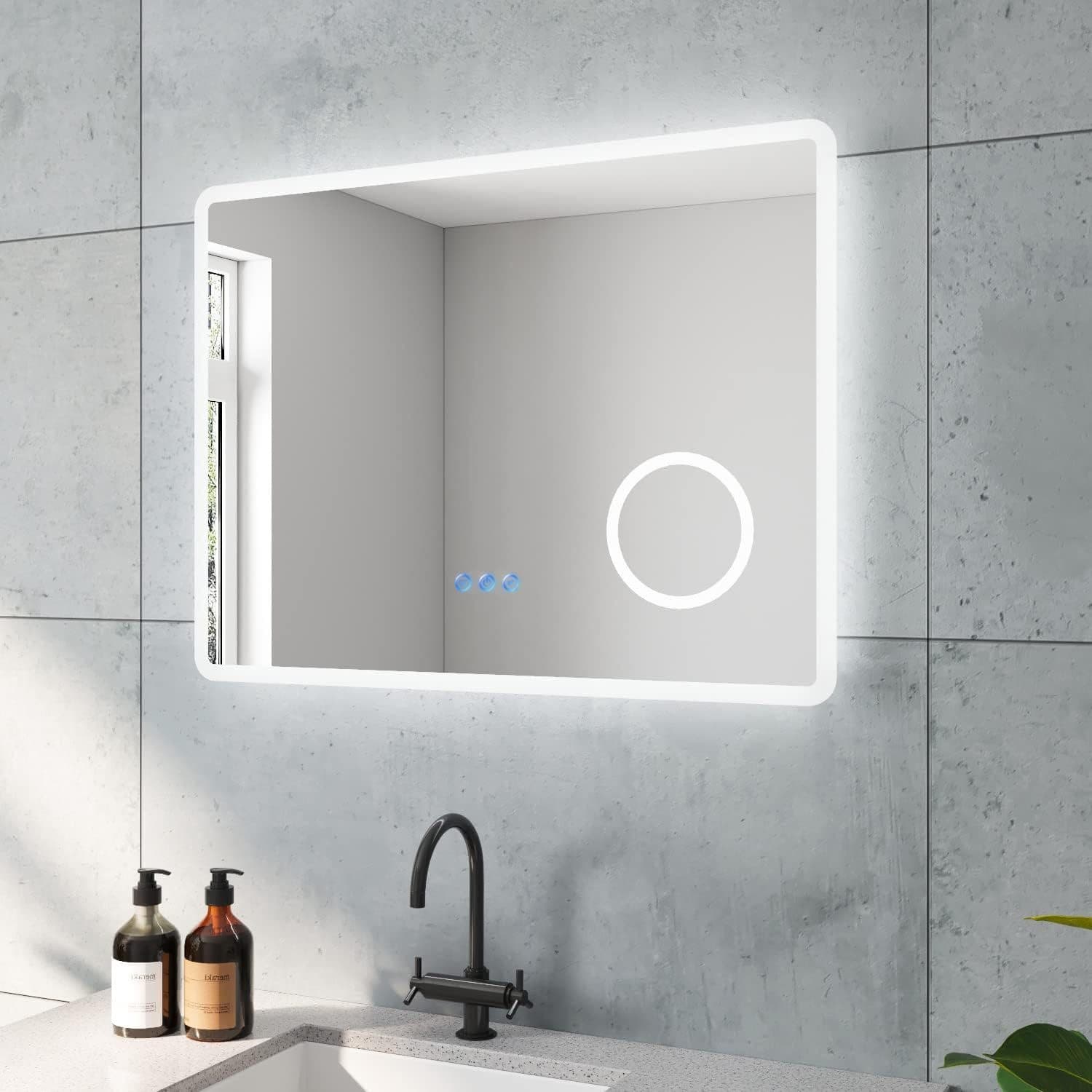 AQUABATOS LED Badspiegel Silber mit Antibeschlag & Kosmetikspiegel - Bild 2