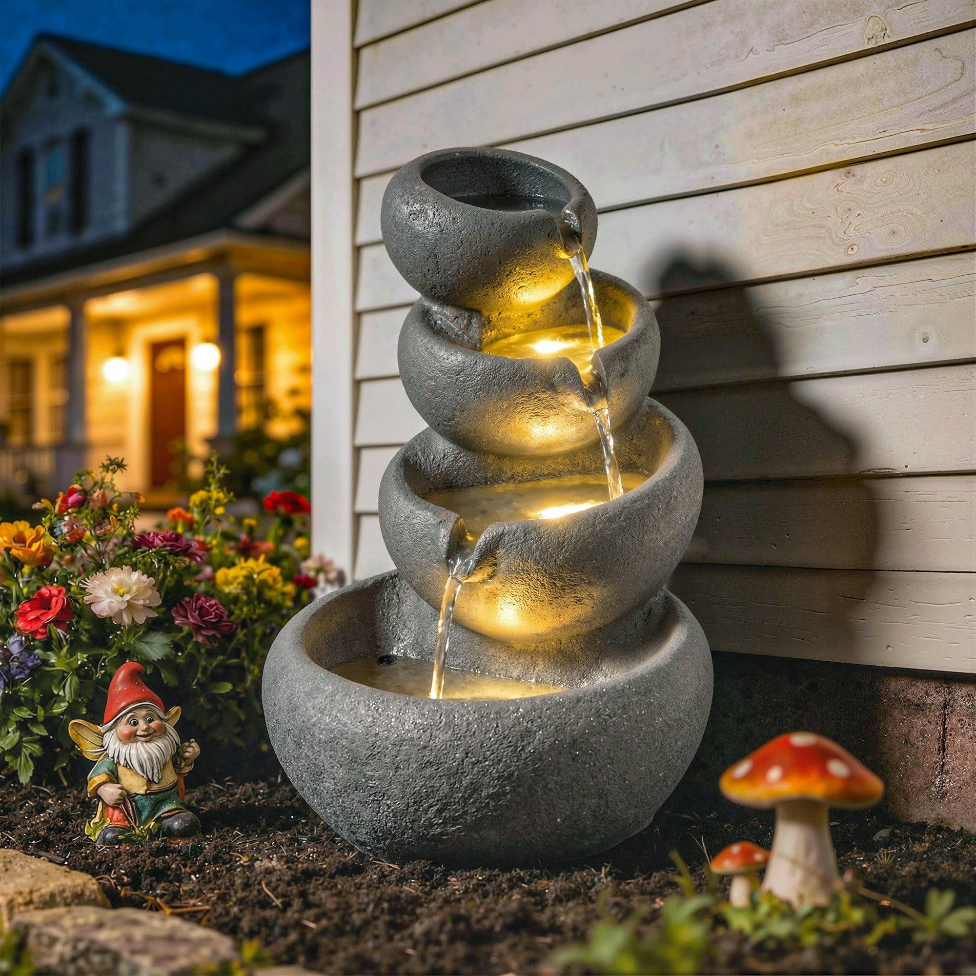 Outsunny Gartenbrunnen mit LED Beleuchtung und Pumpe - Bild 2