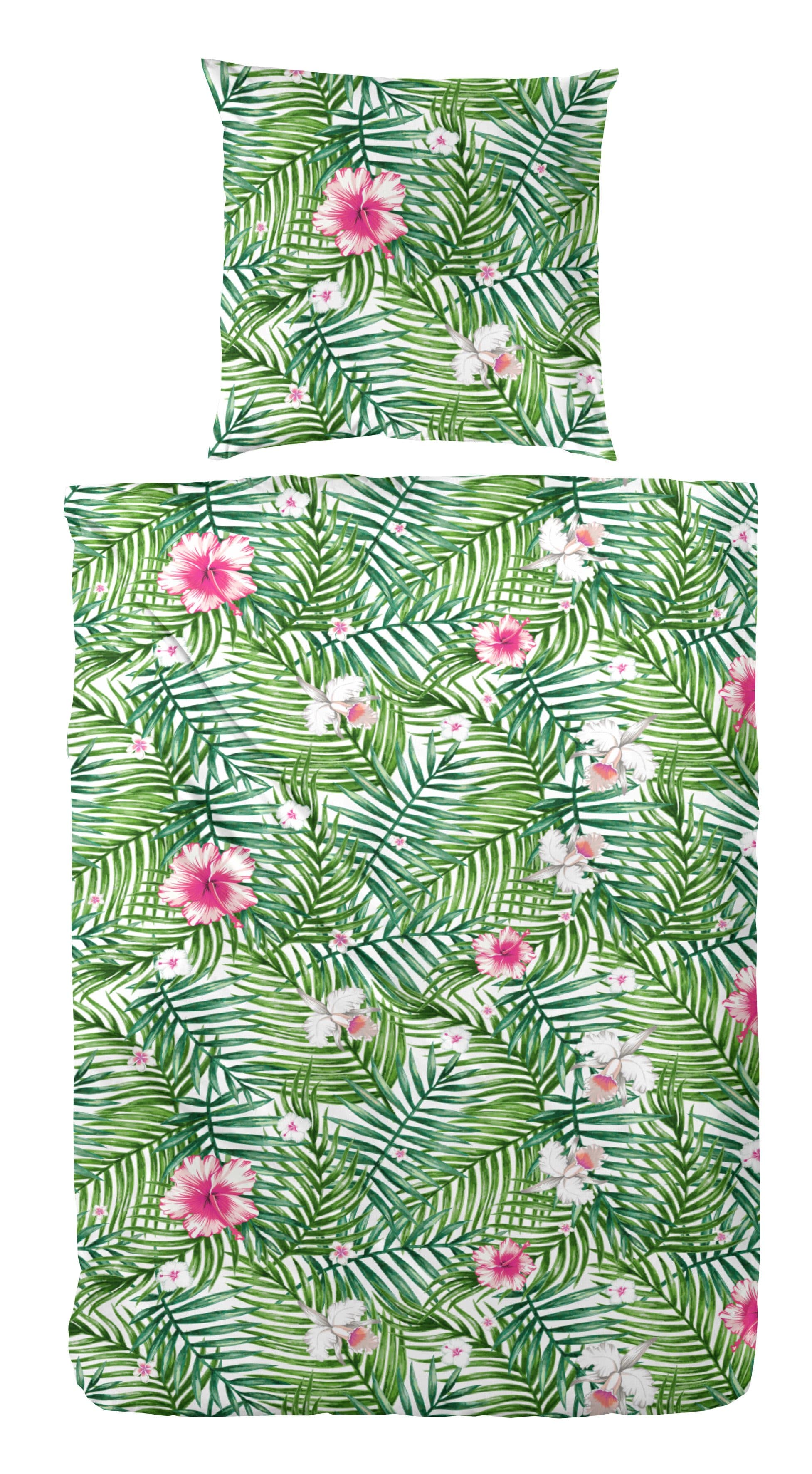H.G. Hahn Microfaser Bettwäsche Set 2-tlg. Grün Blumenmuster
