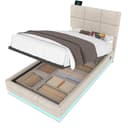 OKWISH Polsterbett Stauraumbett Beige mit LED & USB Bild 2
