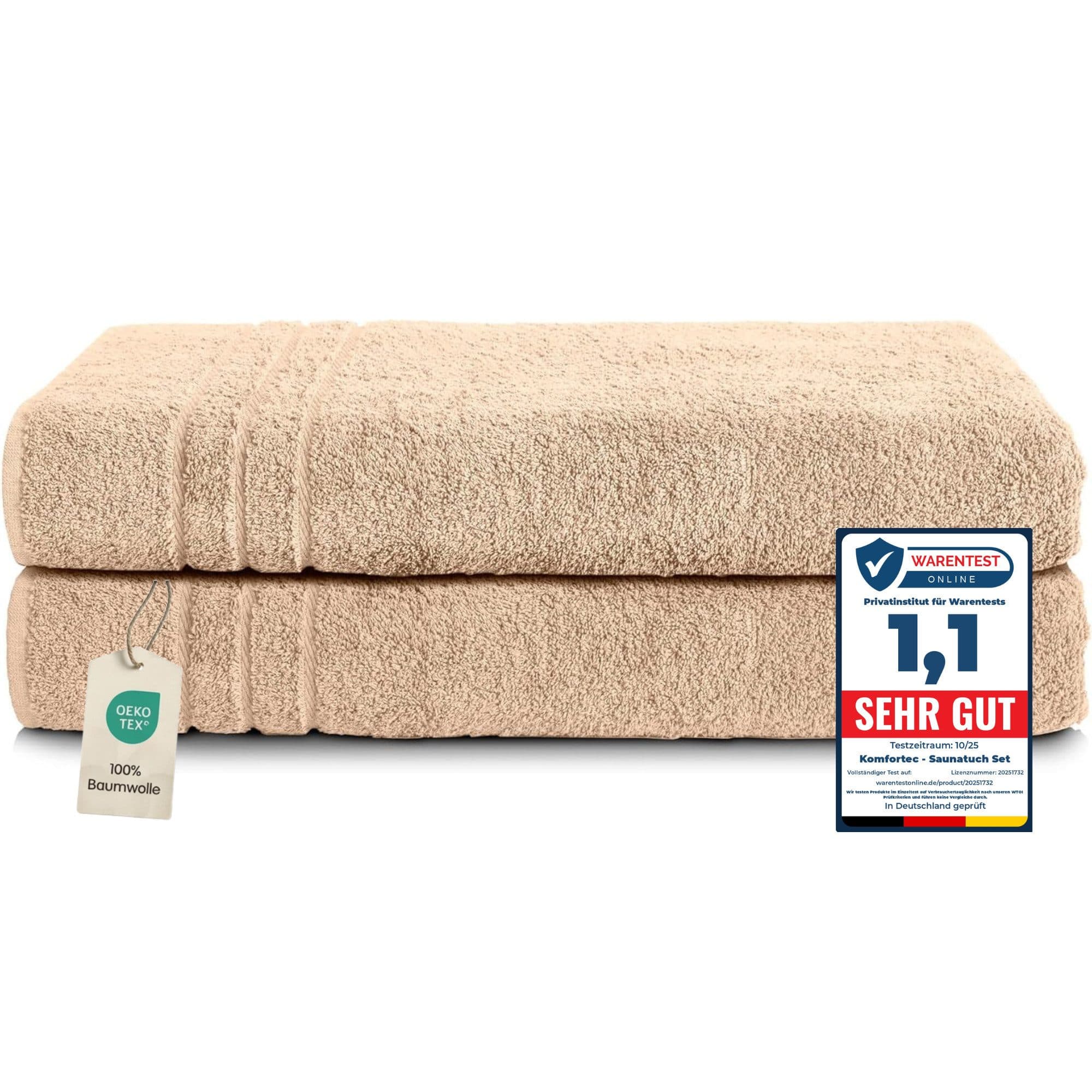 Komfortec Saunatuch Frotte 2-tlg. 100% Baumwolle Beige XXL - Bild 2