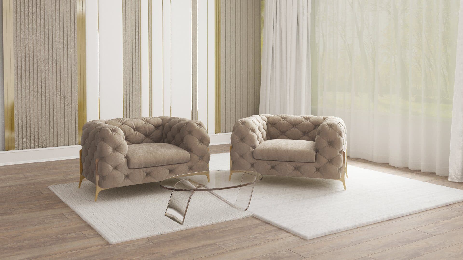 S-Style Chesterfield-Sessel Samt Goldene Metallfüße - Bild 2