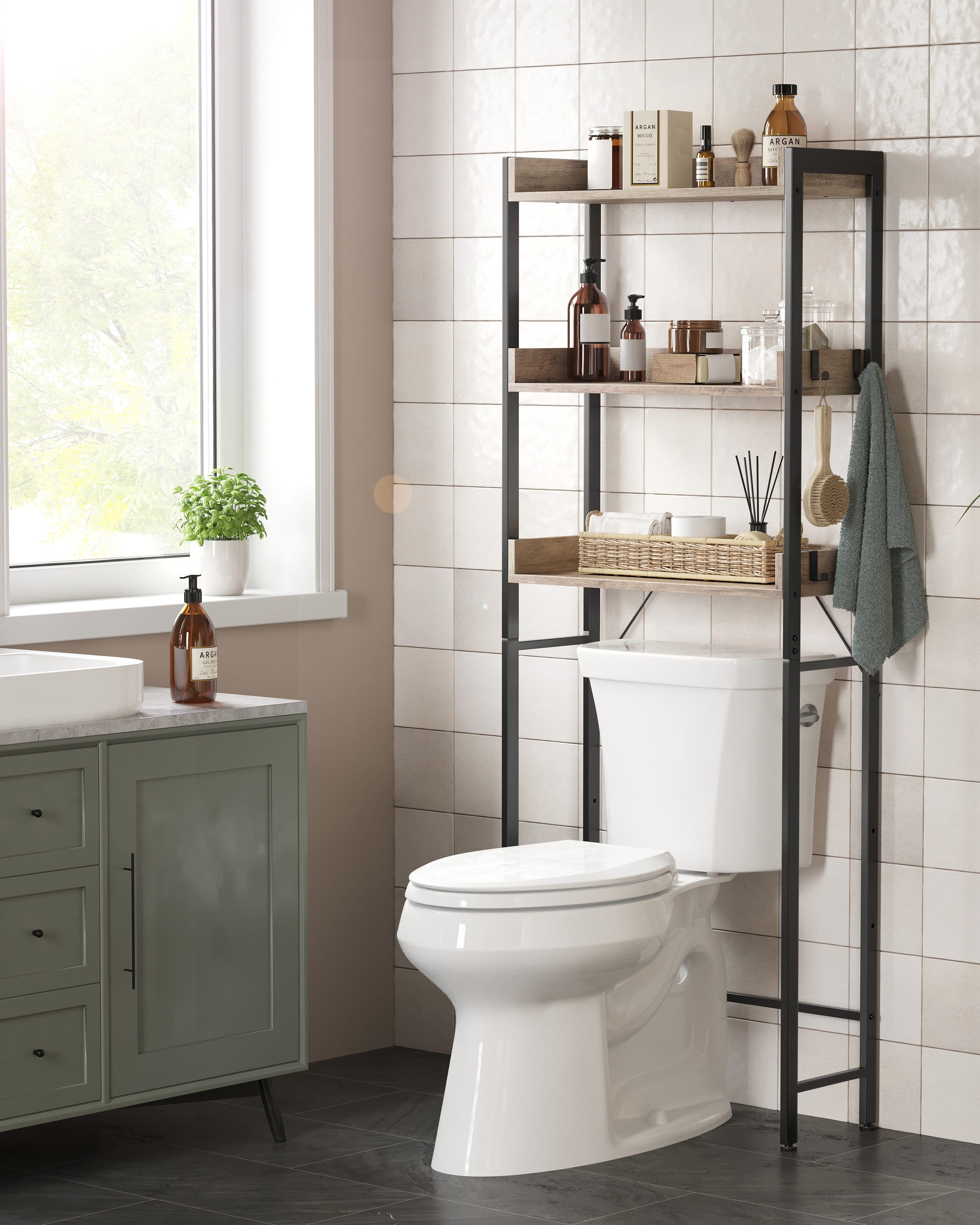 VASAGLE Badregal Toilettenregal Waschmaschinenregal 3 Ablagen Braun - Bild 2