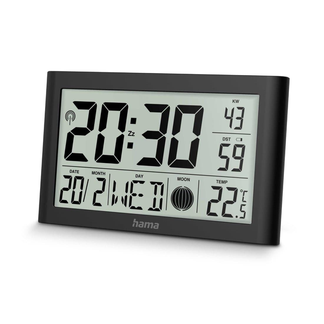 Hama Funkwanduhr Martinique Schwarz Digital mit Thermometer
