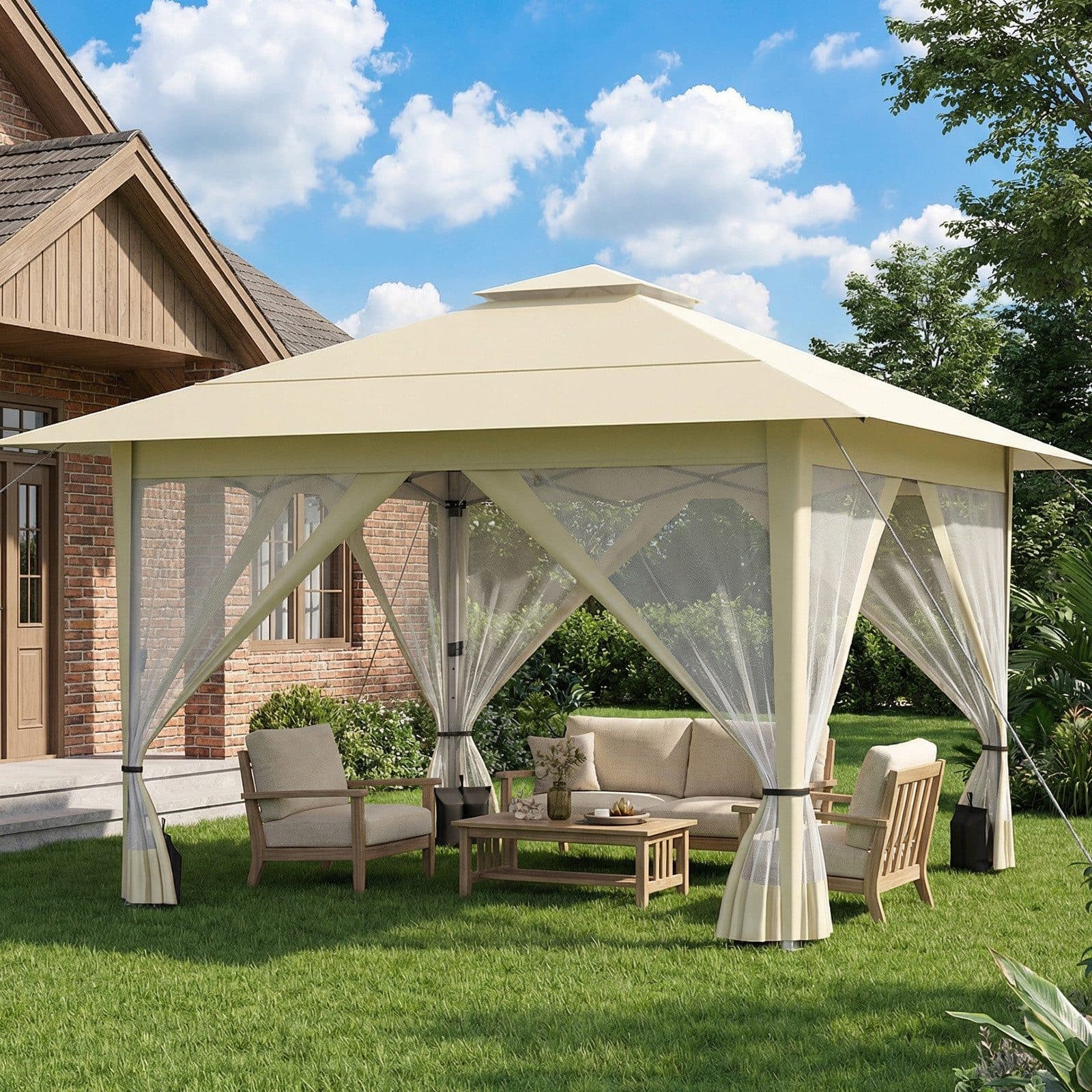 loefme Faltpavillon 3,9x3,9m Pop-Up mit Moskitonetz - Bild 2