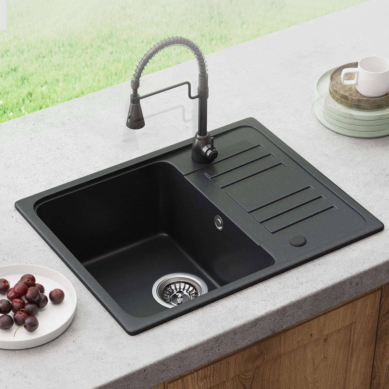 HOROW Granitspüle Schwarz 1 Becken 57 x 45 cm - Bild 2