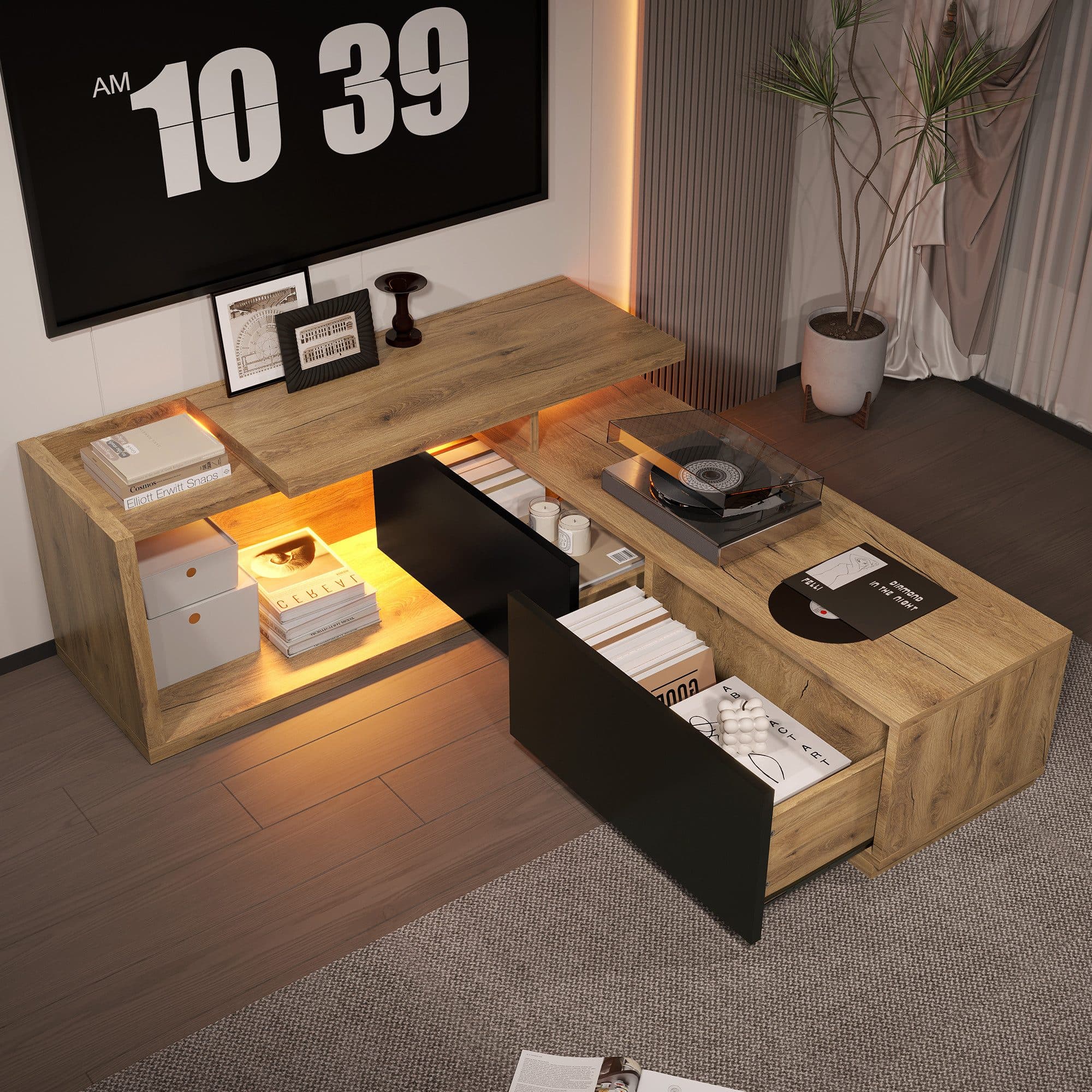 OKWISH TV-Schrank Fernsehkommode Lowboard mit LED und 2-in-1 Modul - Bild 2