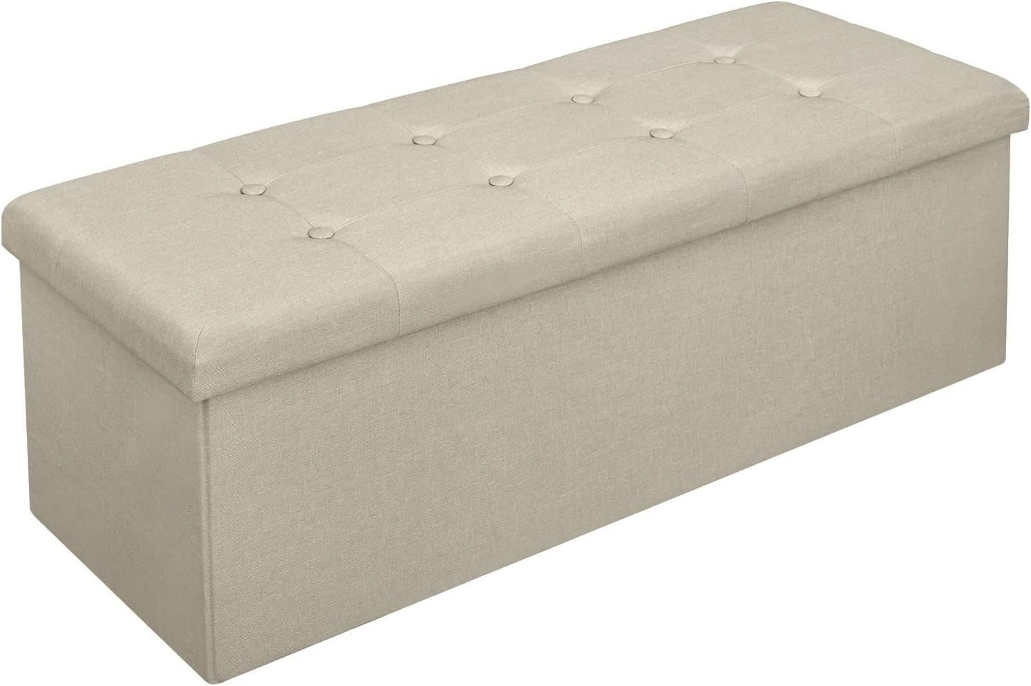 Woltu Sitzhocker mit Stauraum 110cm Beige Klappbar Leinen - Bild 2