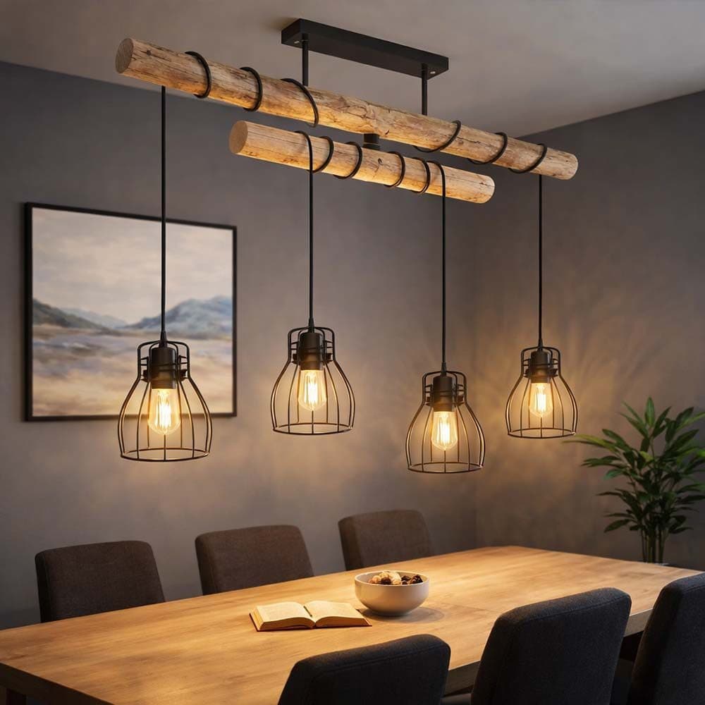 GLOBO LIGHTING LED Pendelleuchte Warmweiß Holz Metall - Bild 2