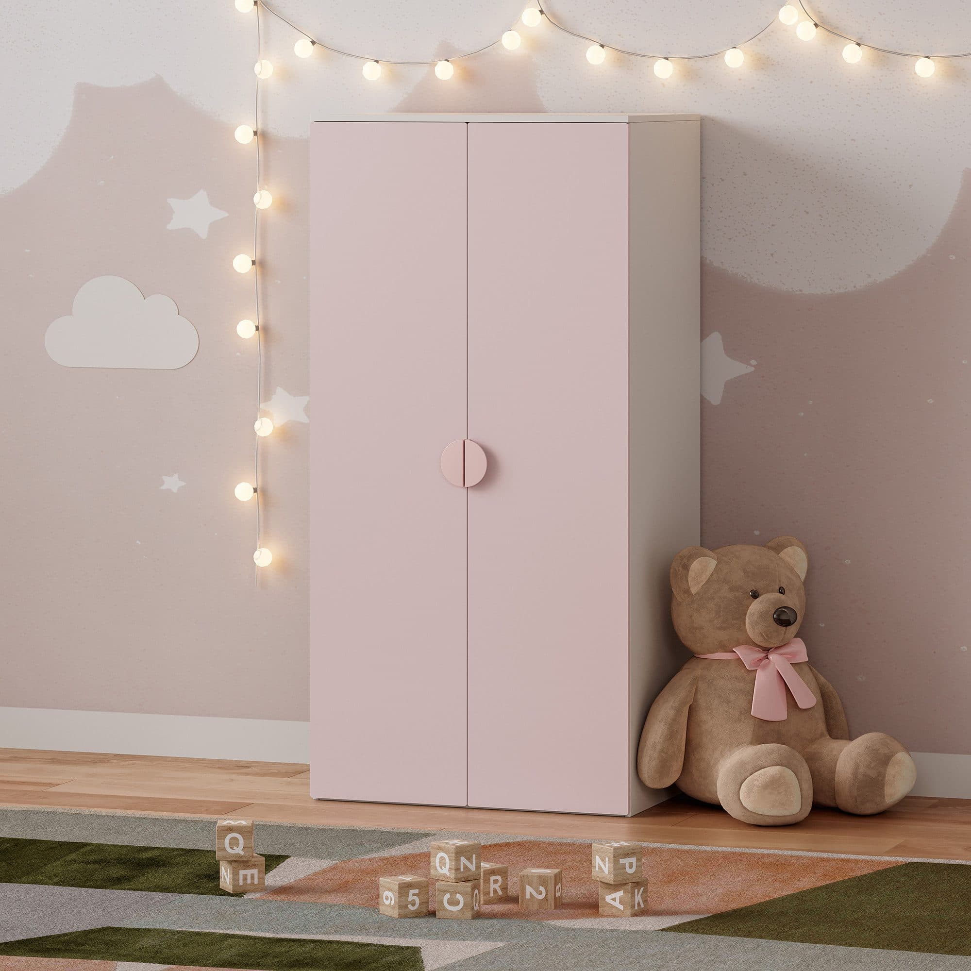 en.casa Kinderkleiderschrank Sandnes Weiß/Rosa - Bild 2