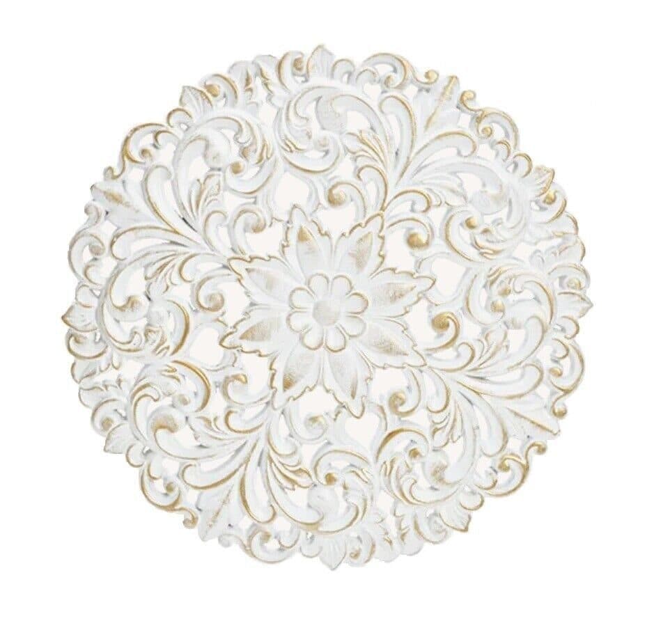 Meinposten Wandbild Ornament Weiß Gold 39 cm Rund Landhaus Mandala Shabby