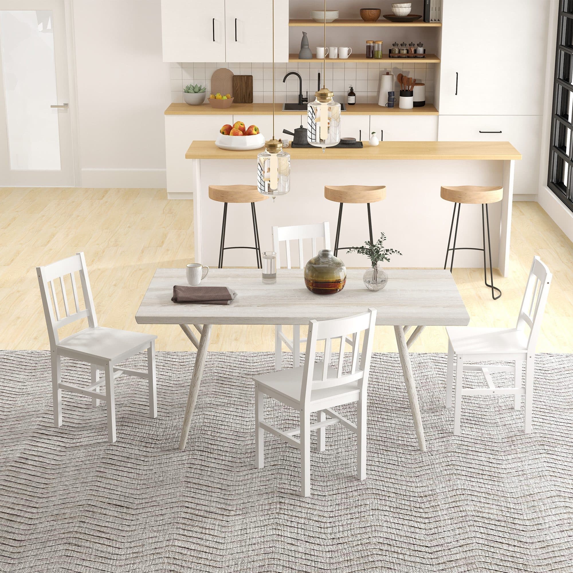 HOMCOM Esszimmerstuhl 4er Set Kiefernholz Weiß - Bild 2