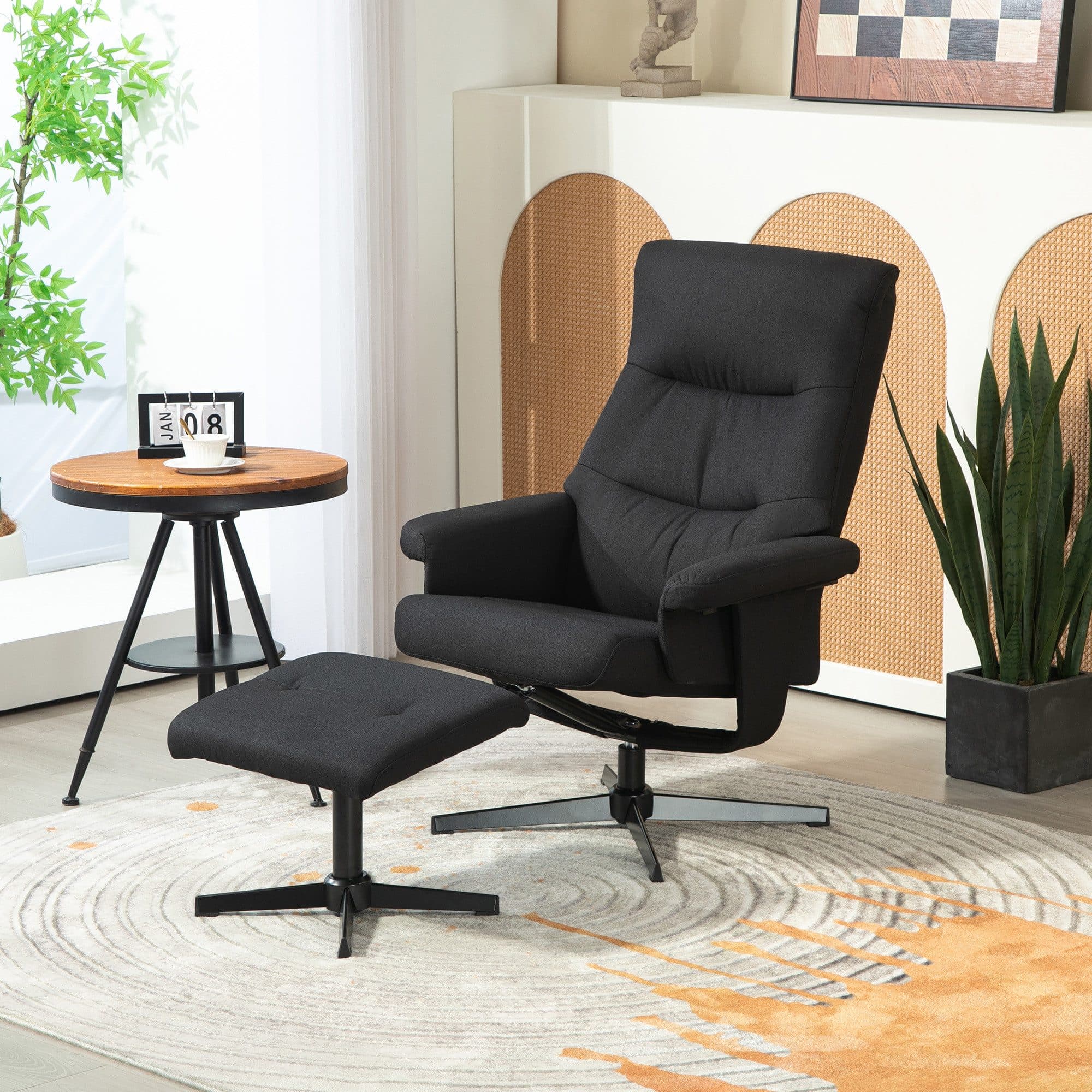 HOMCOM Relaxsessel mit Hocker Schwarz Liegefunktion Wippfunktion - Bild 2