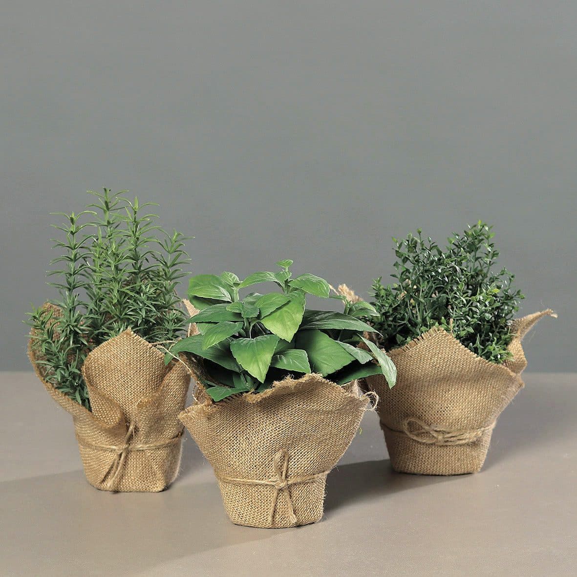 Kunstpflanze 3er-Set Kräutersortiment Basilikum, Rosmarin, Thymian, mucPlants
