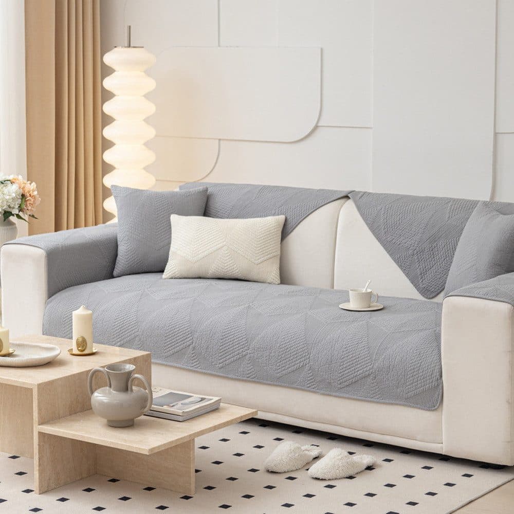 TUWENA Sofahusse Sofaüberzug Waschbar Baumwolle Grau - Bild 2
