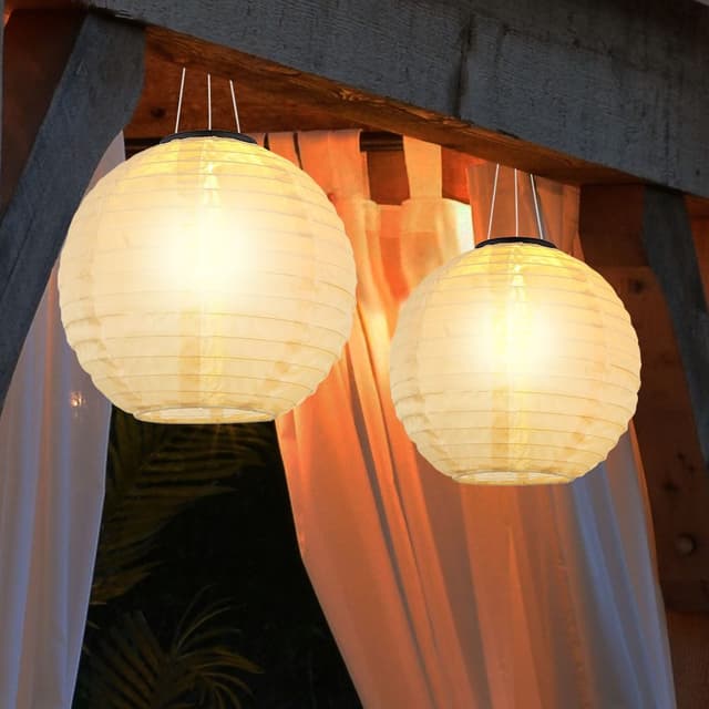 GLOBO LIGHTING Solarlampe Außenlampe Lampion Gartenlampe Hängelampe Beige Weiß