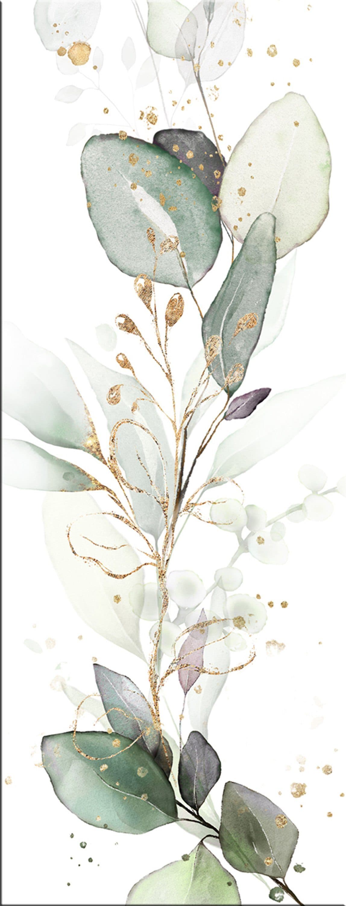 artissimo Glasbild Eukalyptus Aquarell Grün Gold 30x80 cm - Bild 2