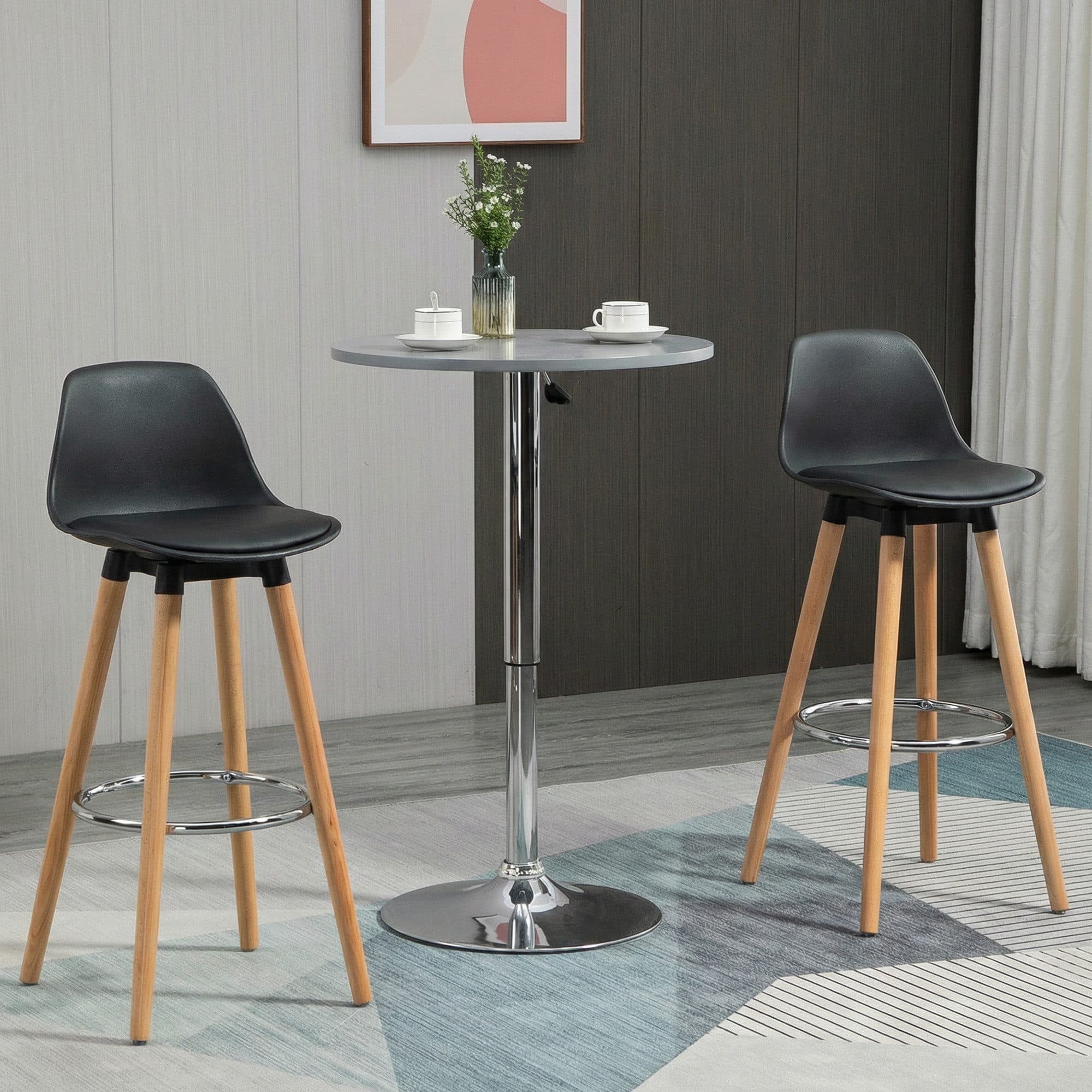 HOMCOM Barhocker 2er-Set Kunstleder Schwarz - Bild 2
