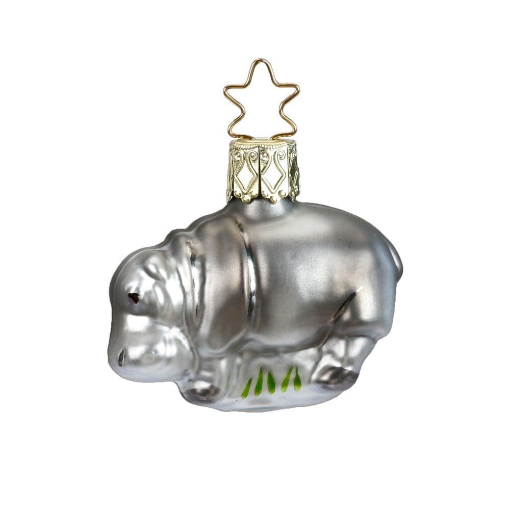 INGE-GLAS Christbaumschmuck Nilpferd Glas Grau Silber 5cm