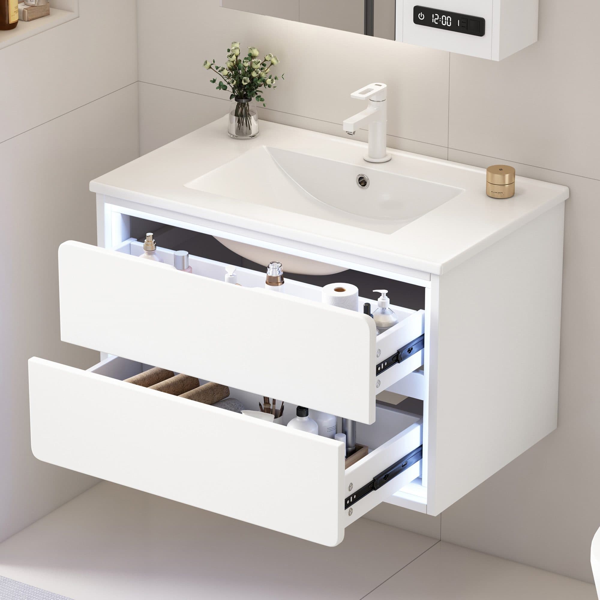 Flieks Waschtischunterschrank mit LED-Sensor & Waschbecken Weiß - Bild 2