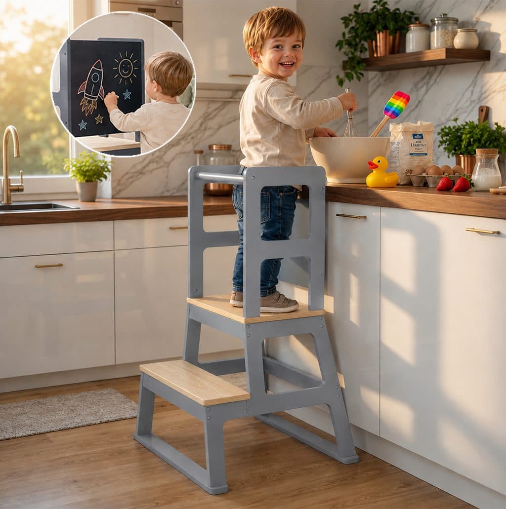 Baby Vivo Lernturm aus Holz mit Tafel Grau - Bild 2
