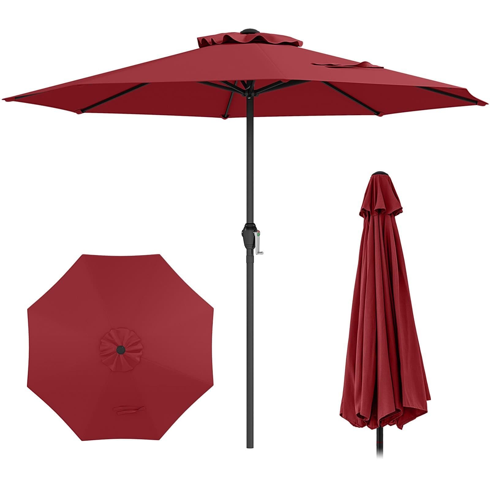 COSTWAY Sonnenschirm Rot mit Kurbel und UV-Schutz - Bild 2