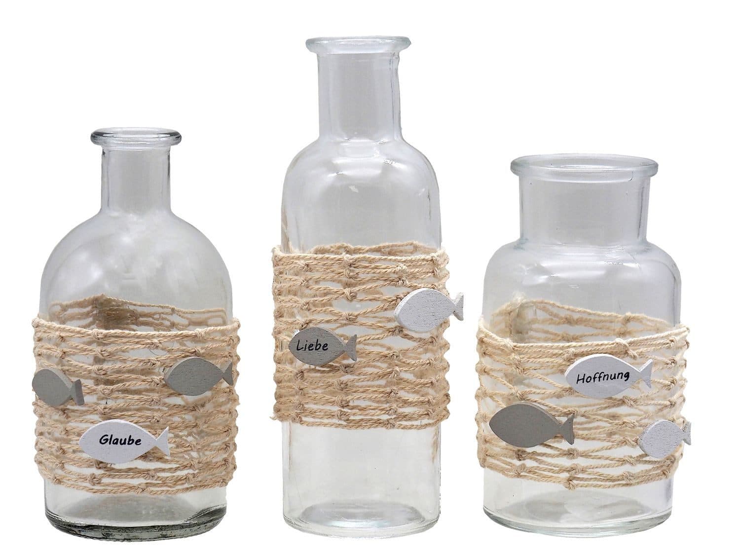 ZauberDeko Tischvase Set 3-tlg. Creme Glas Fisch Deko - Bild 2