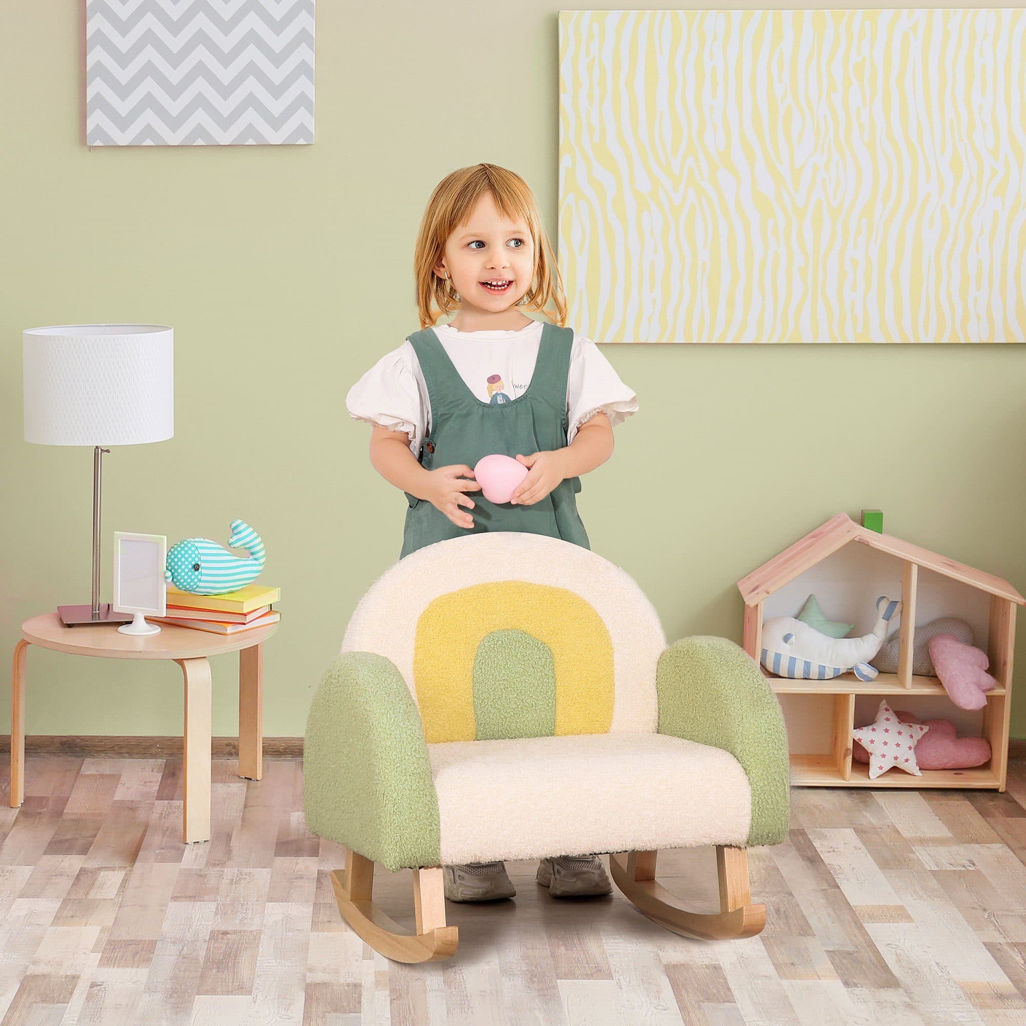 HOMCOM Kindersessel Schaukelstuhl Grün Lammfell-Imitat - Bild 2
