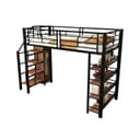 OKWISH Hochbett Metall mit Stauraum und Kleiderschwarz Bild 2