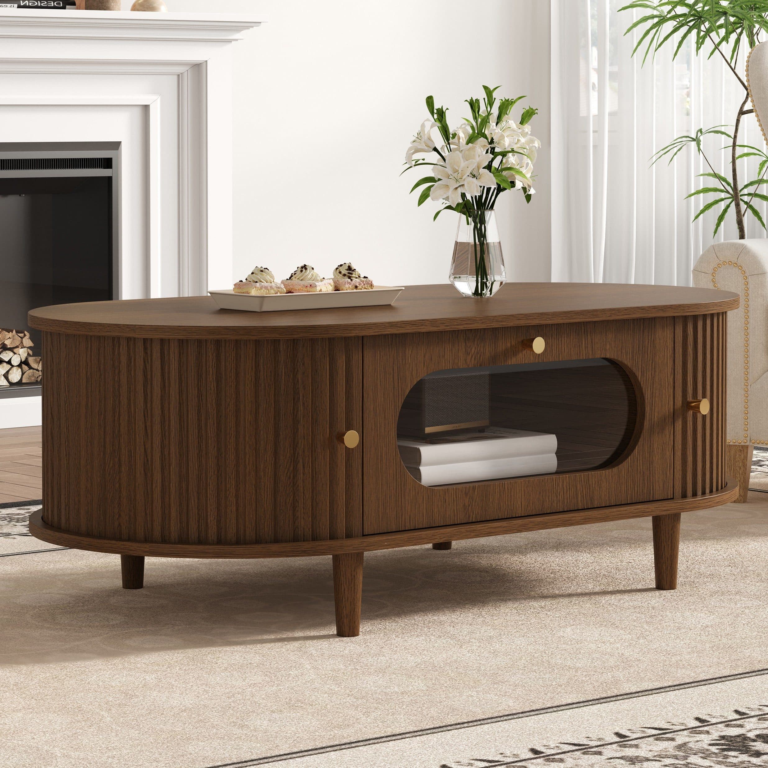 Merax Couchtisch Holzoptik mit Schublade und Rolltüren - Bild 2