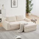 OKWISH Modulares Schlafsofa Beige Cord mit Chaiselongue Bild 2