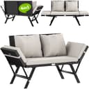 Casaria Gartenbank Polyrattan mit Liegefunktion und Kissen Schwarz/Grau Bild 2