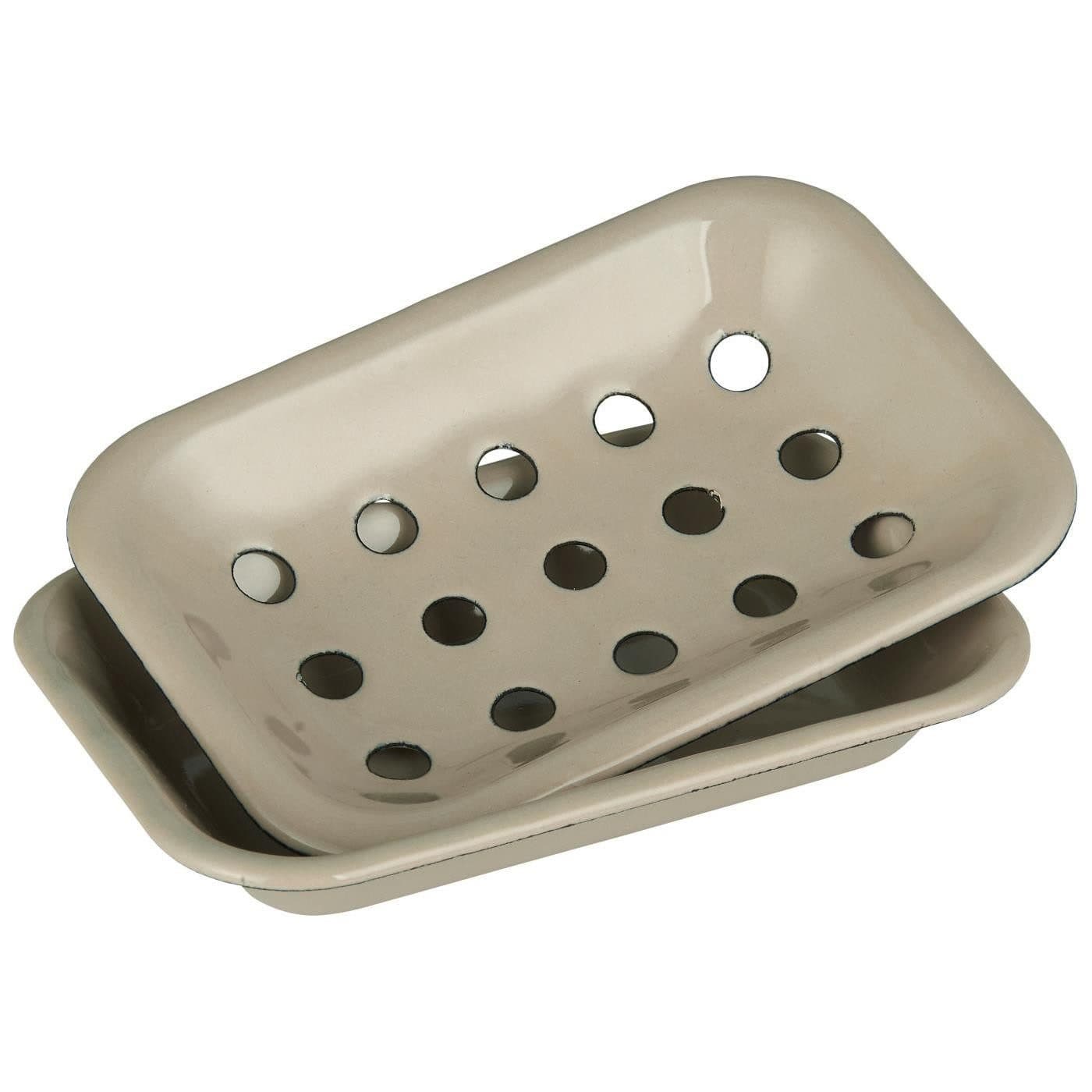 Ib Laursen Badaccessoire-Set Emaille Zahnbecher und Seifenschale Grau Sandfarben - Bild 2
