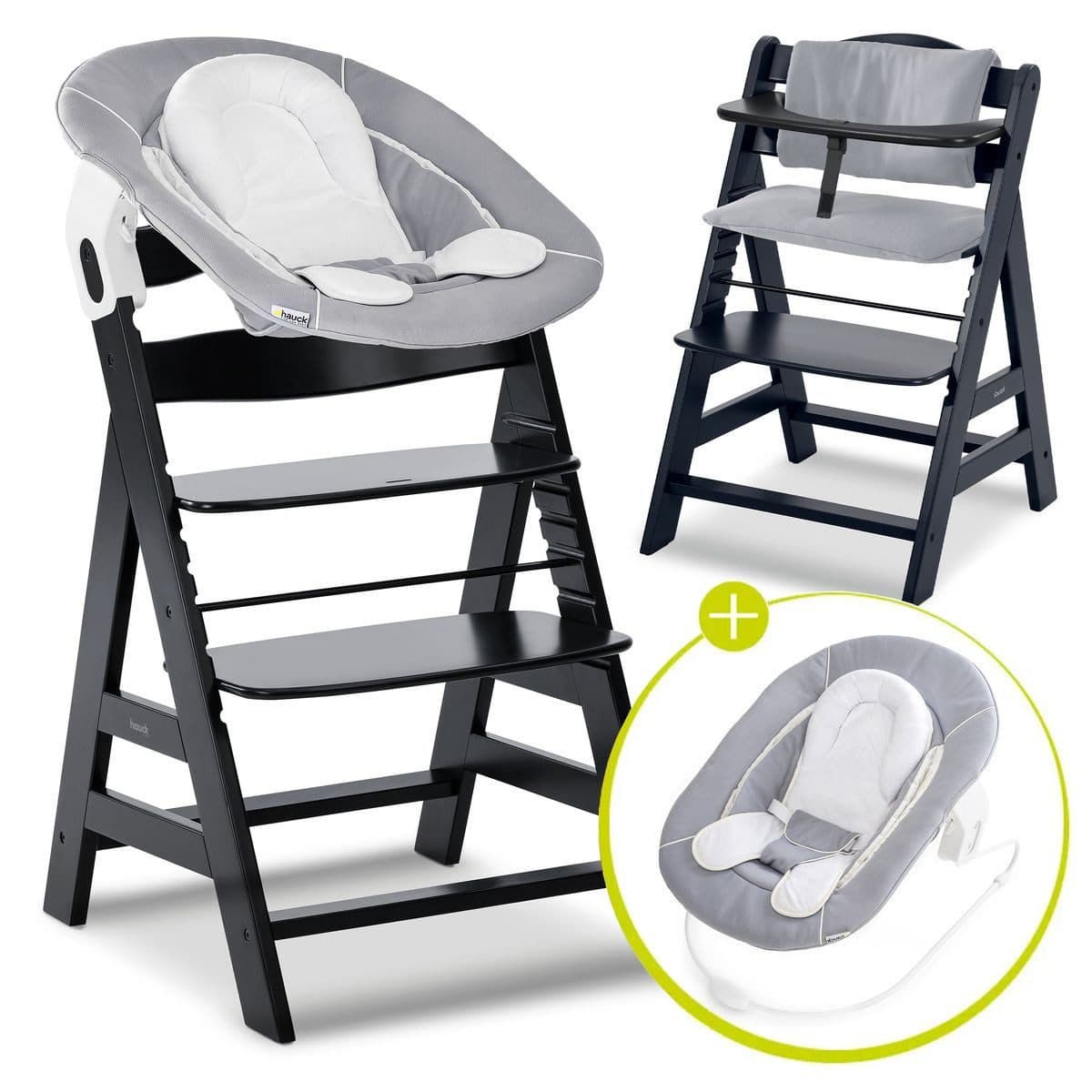 Hauck Hochstuhl Alpha Plus Black Newborn Set Schwarz/Grau Holz - Bild 2