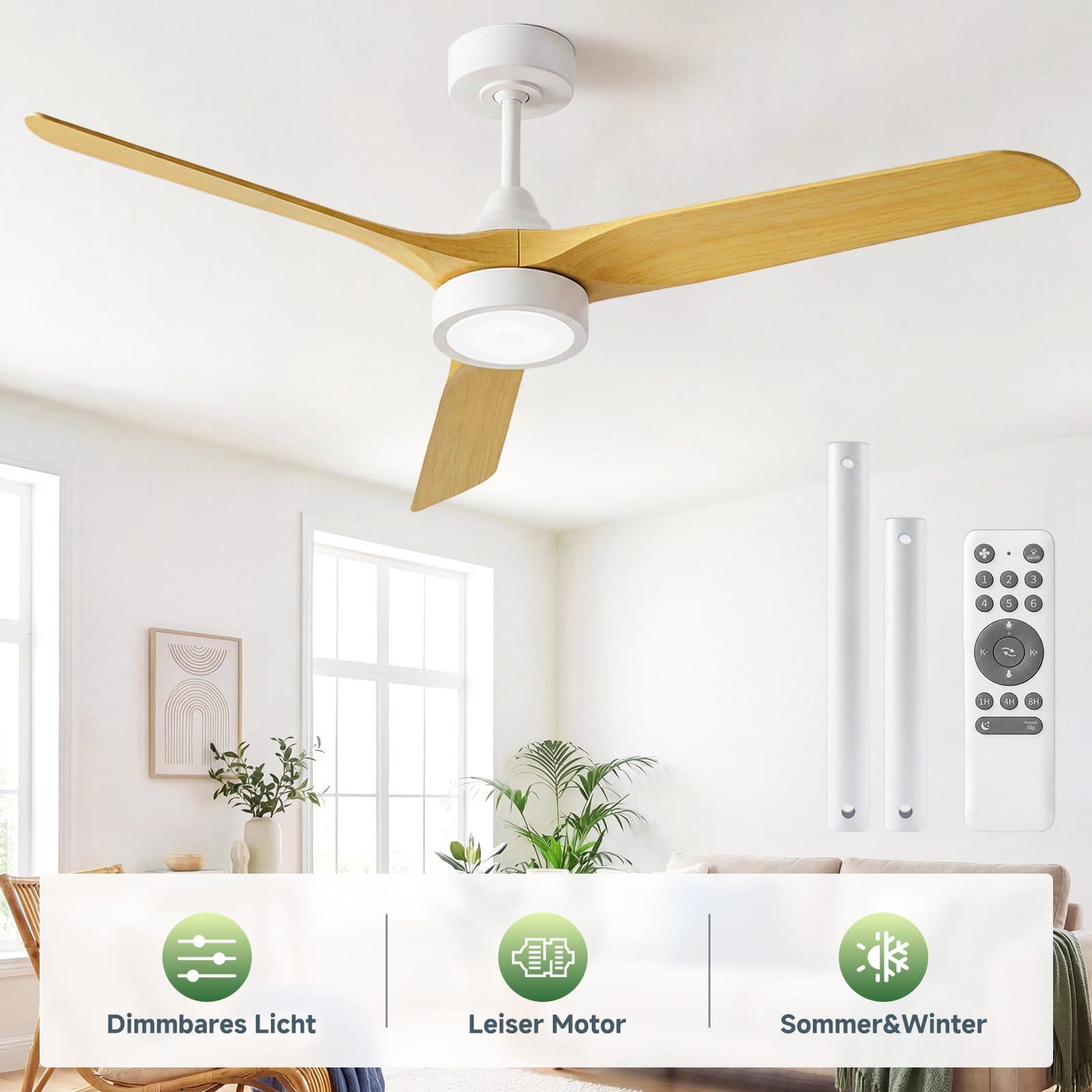 ATEROLL Deckenventilator mit Licht, 132 cm, 6-Gang, Dimmbar, Fernbedienung - Bild 2