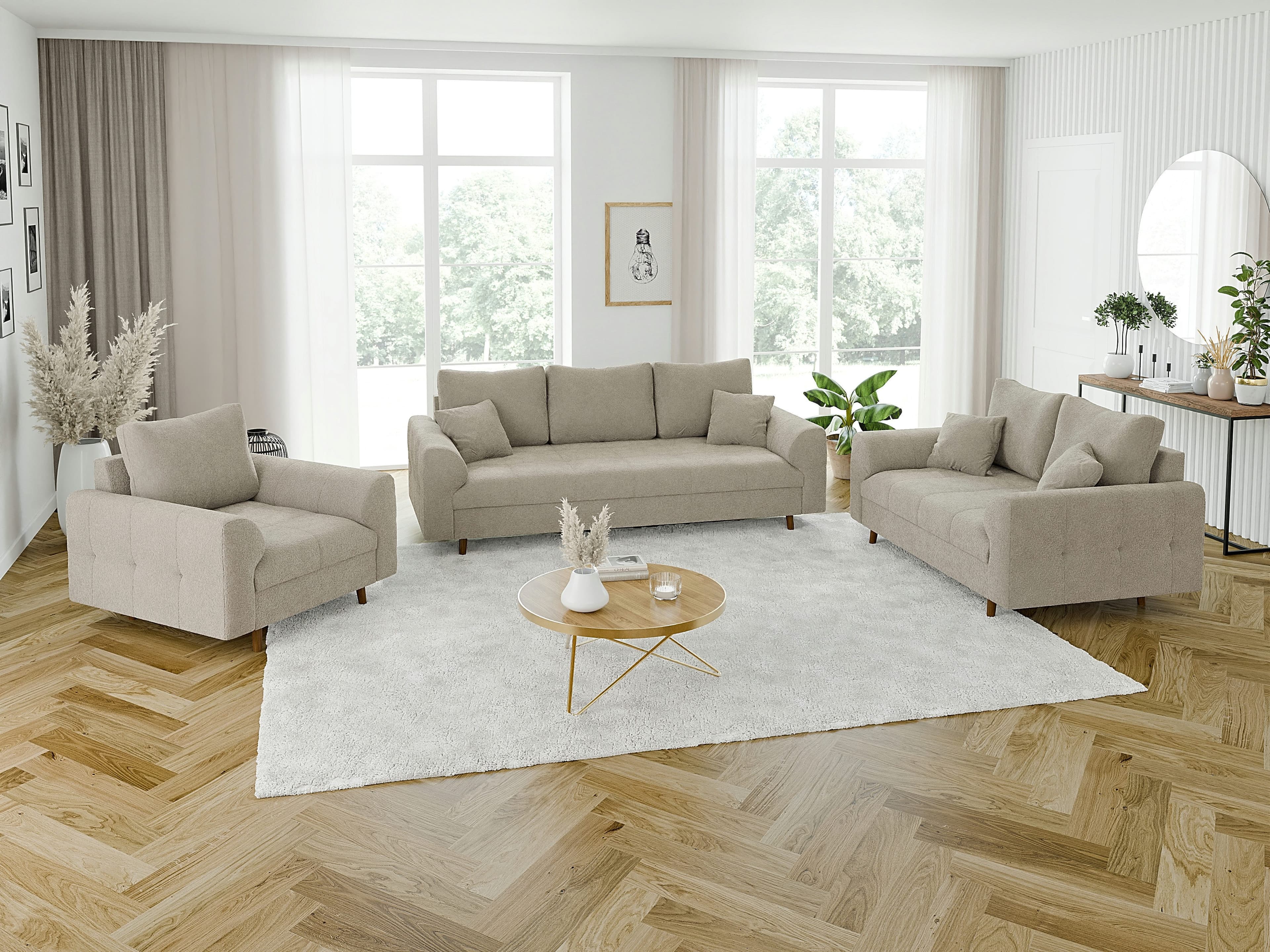S-Style Möbel Polstergarnitur 3+2+1 Leif Beige Boucle Skandinavisch - Bild 2