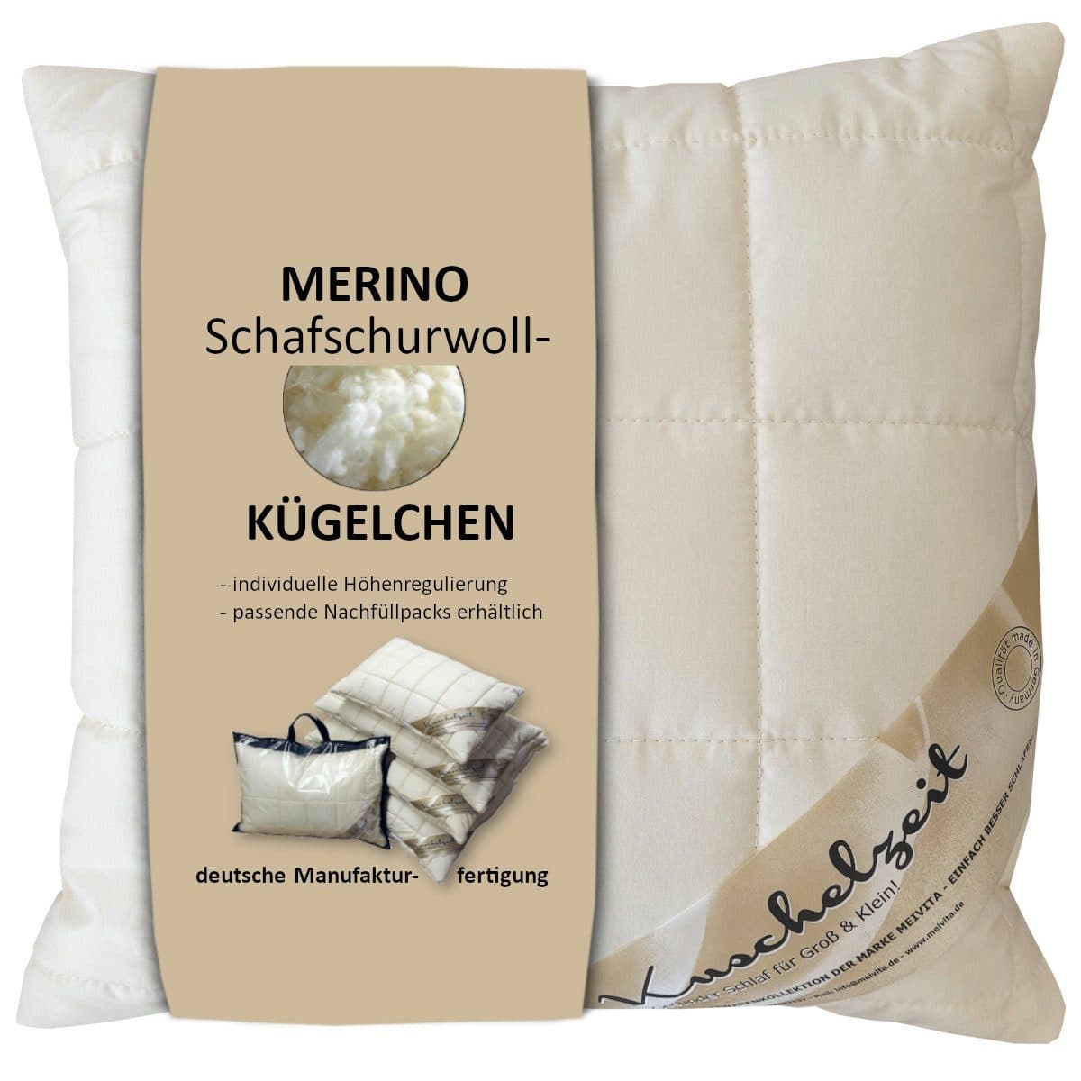 Meivita Merino Kopfkissen 100% Wolle Füllung Baumwolle Bezug - Bild 2