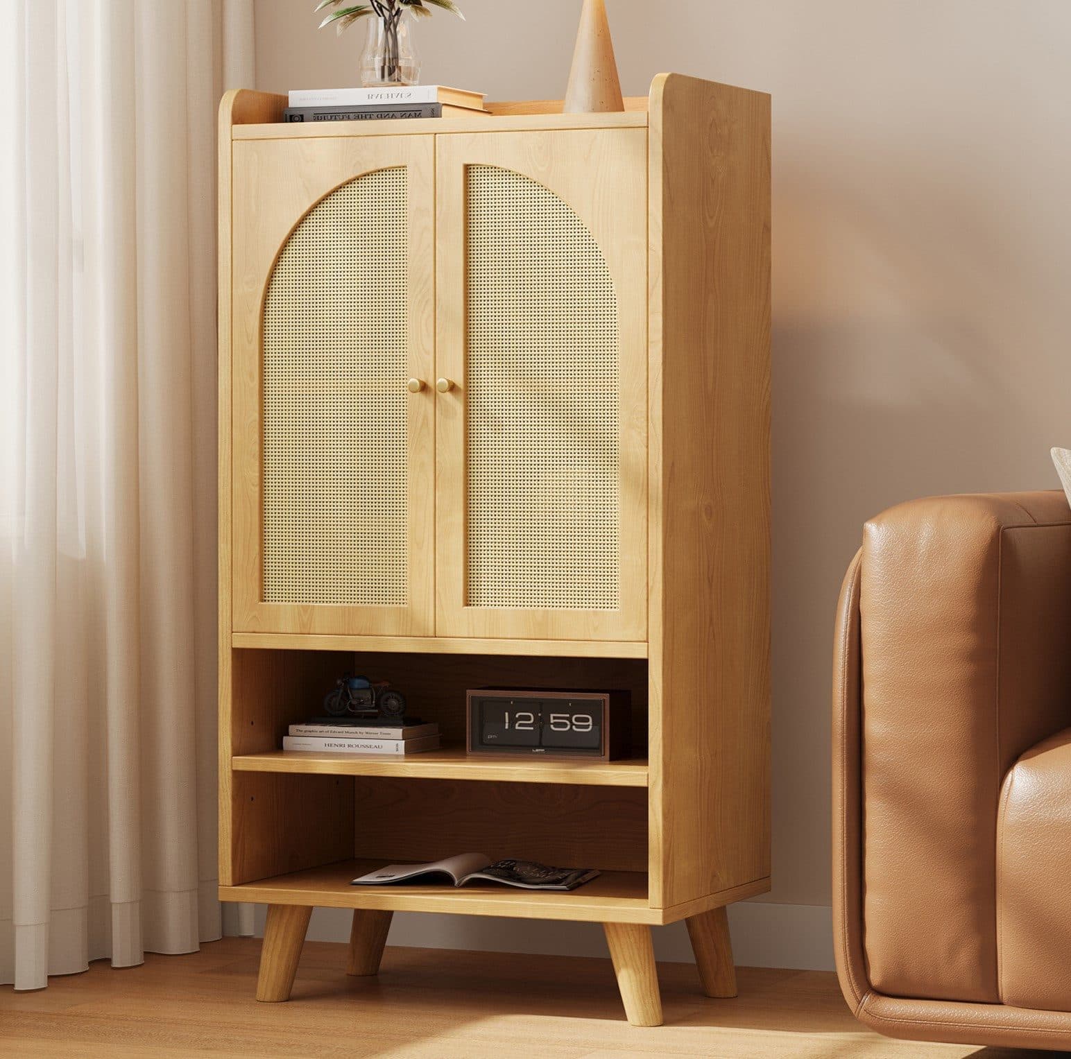 Flieks Hochschrank 2 Rattantüren Mehrzweckschrank Holzoptik Landhausstil - Bild 2