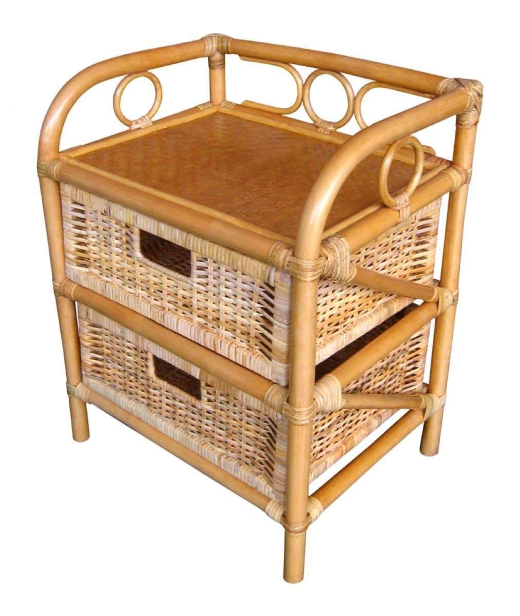 Rattani Standregal Rattanregal mit 2 Schüben, Korbregal mit Schub, Korbfarbe Honig