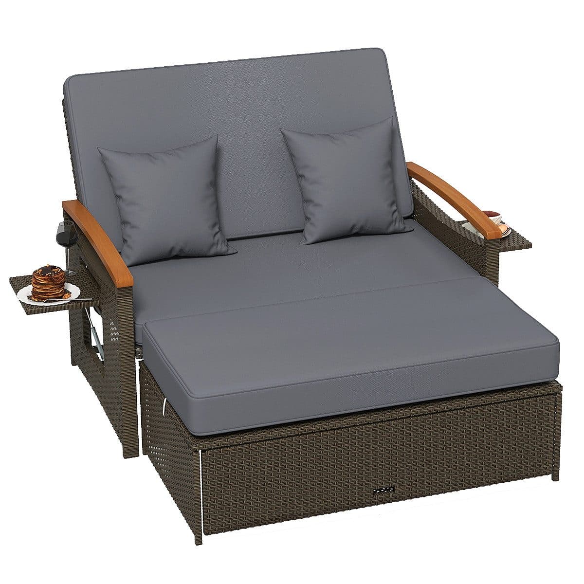 COSTWAY Loungebett 2-Personen PE-Rattan Braun mit verstellbarer Rückenlehne - Bild 2