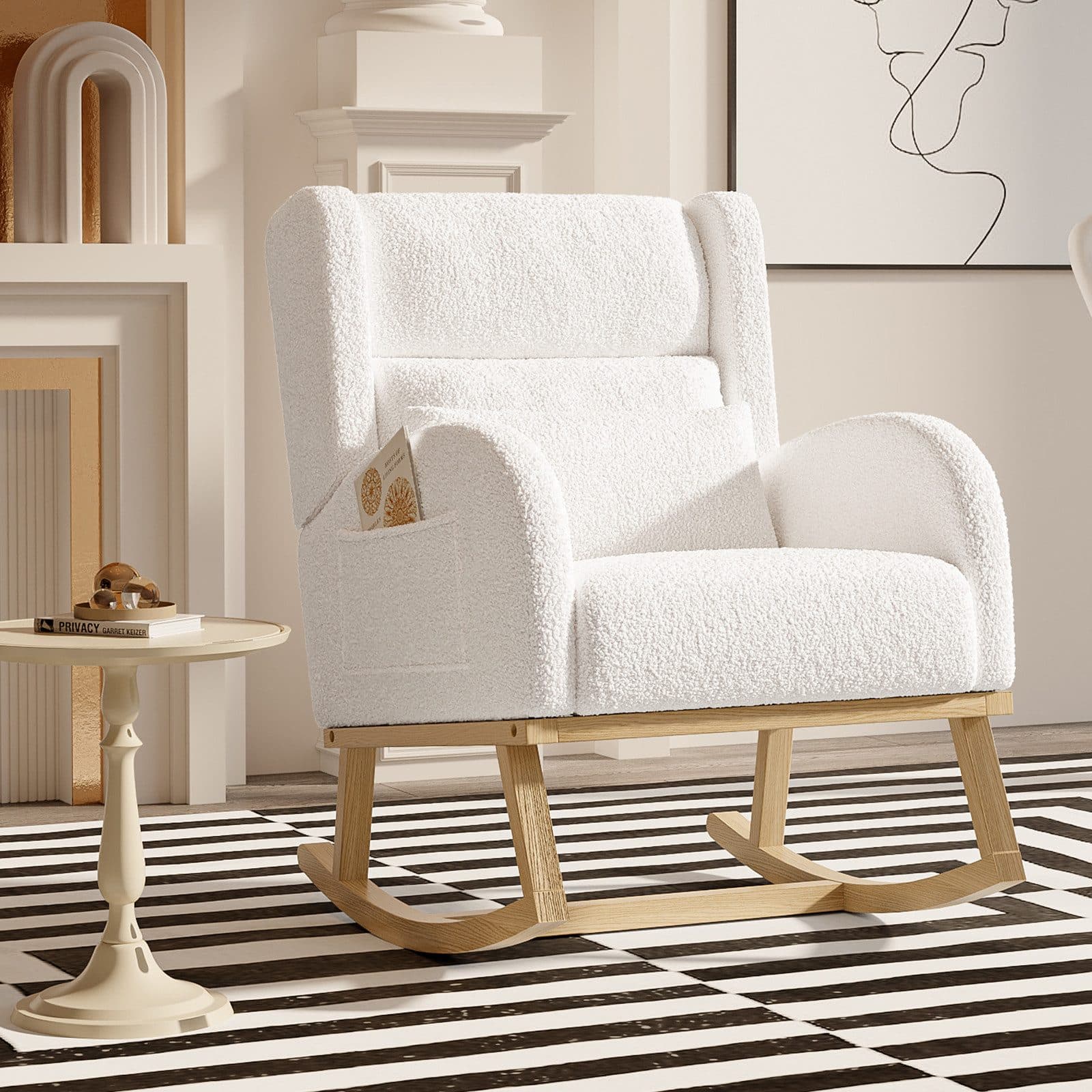 FUROKOY Schaukelsessel Massivholzfüße Schlafzimmer Weiß - Bild 2