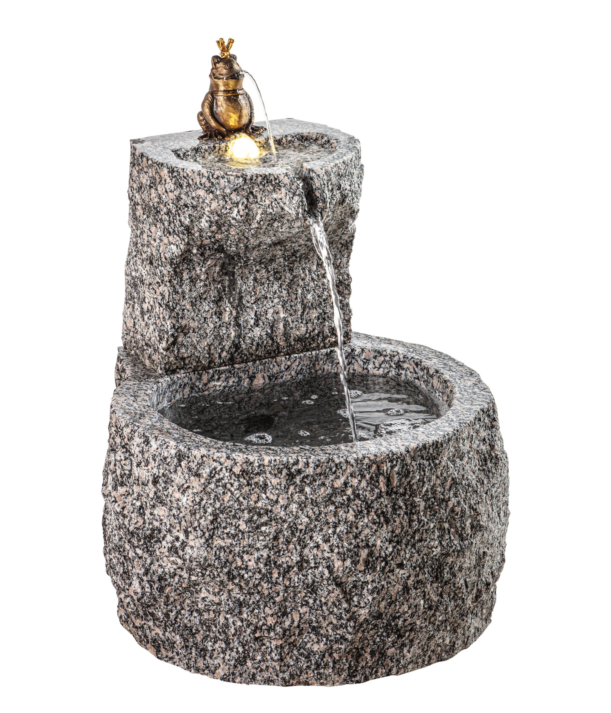 Dehner Gartenbrunnen Froschkönig mit LED, Ø 50 x 55 cm, Granit, Wassersprinkler mit Frosch aus Bronze - Bild 2