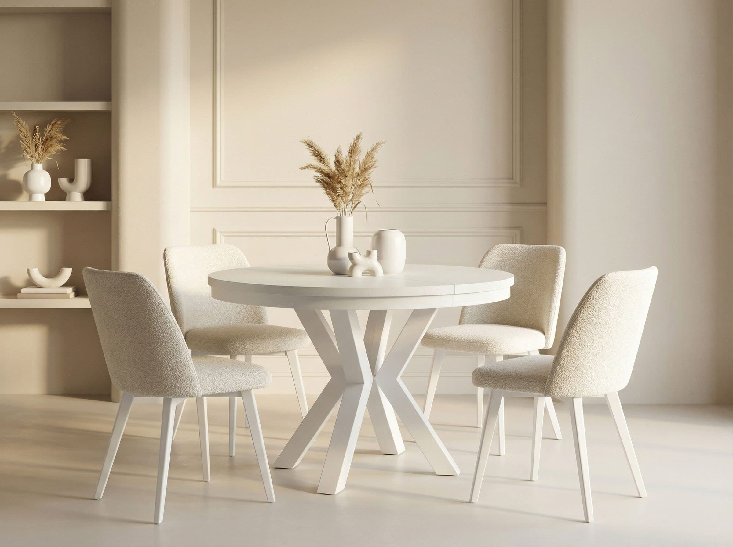 WFL GROUP Esstisch Clara White Rund Ausziehbar Loft-Stil - Bild 2