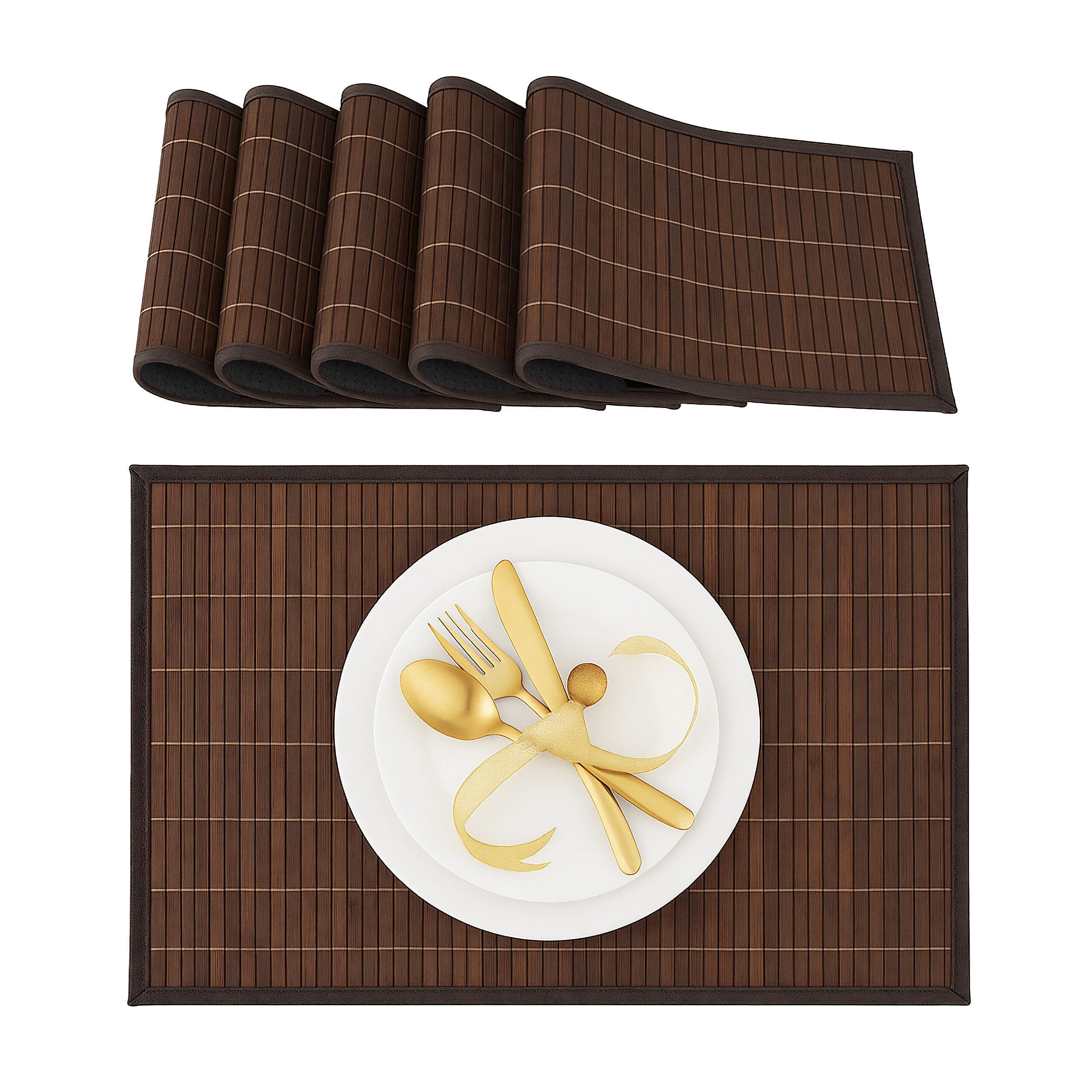 relaxdays Platzset 6er Set Bambus Braun Schwarz - Bild 2