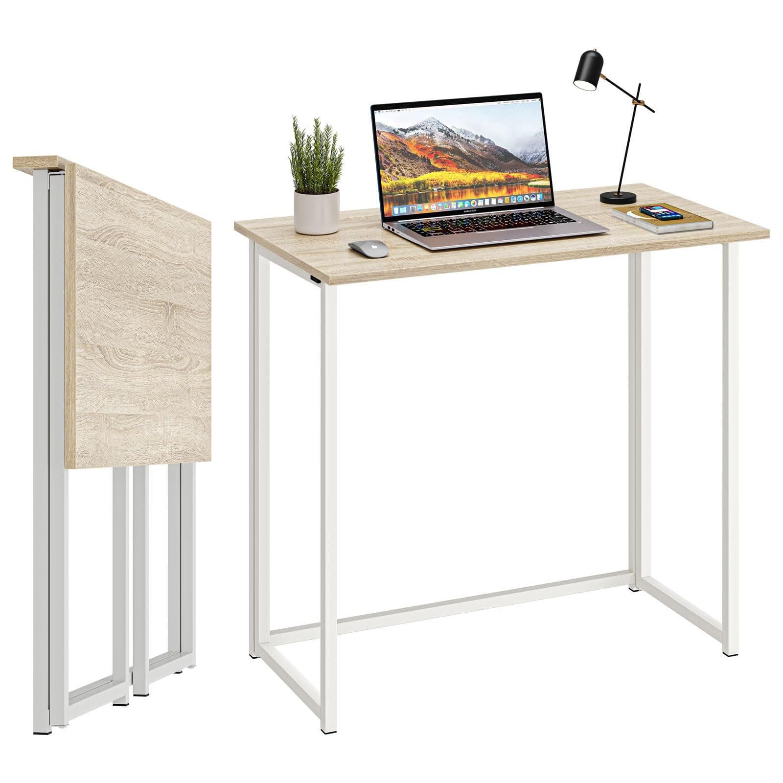 NAIMP Schreibtisch faltbar Eiche-Farbe Klapptisch Arbeitstisch Bürotisch - Bild 2