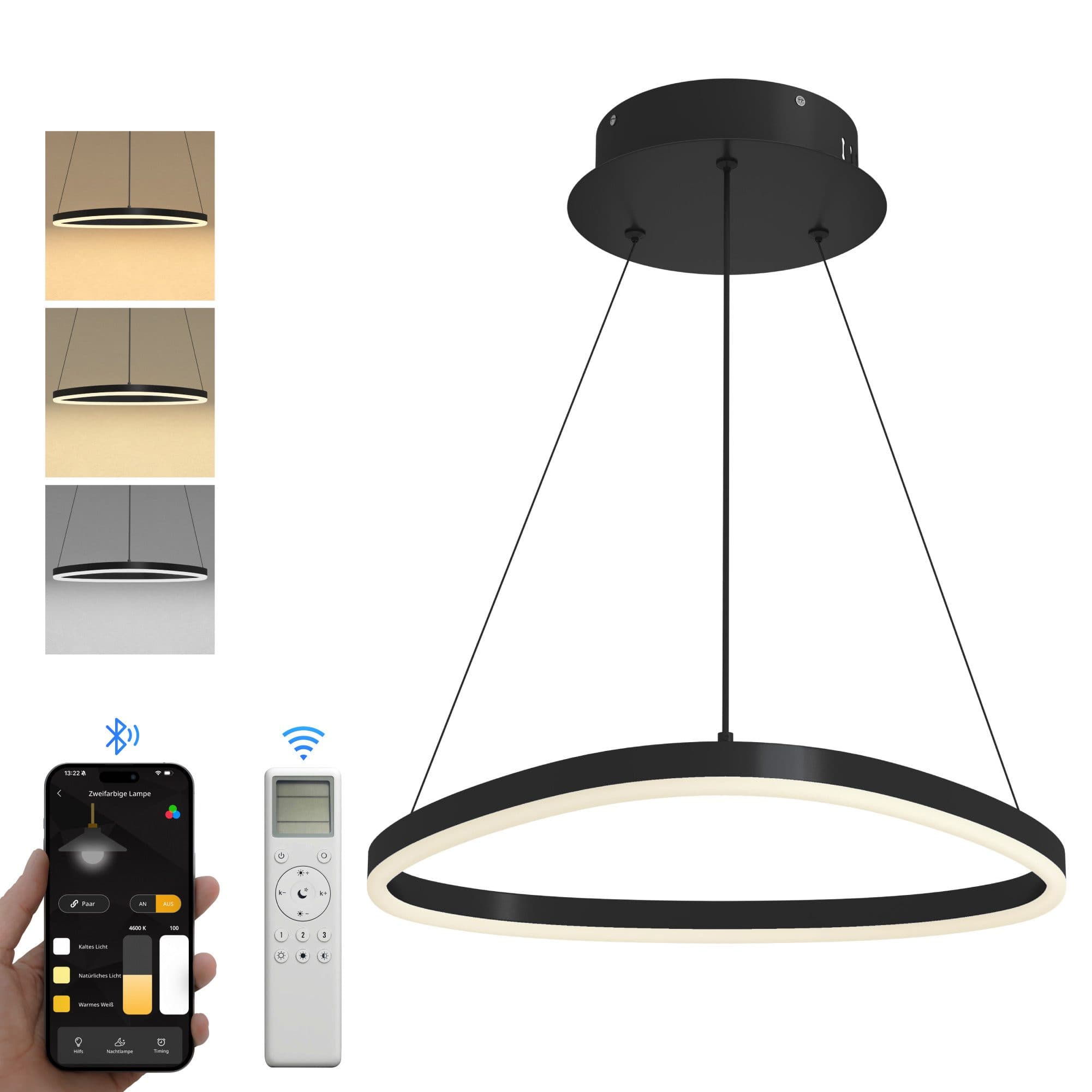 doporro LED Pendelleuchte dimmbar Schwarz Hängeleuchte für Esszimmer - Bild 2