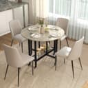 HOMCOM Klapptisch Runder Küchentisch Ablage Beige Bild 2