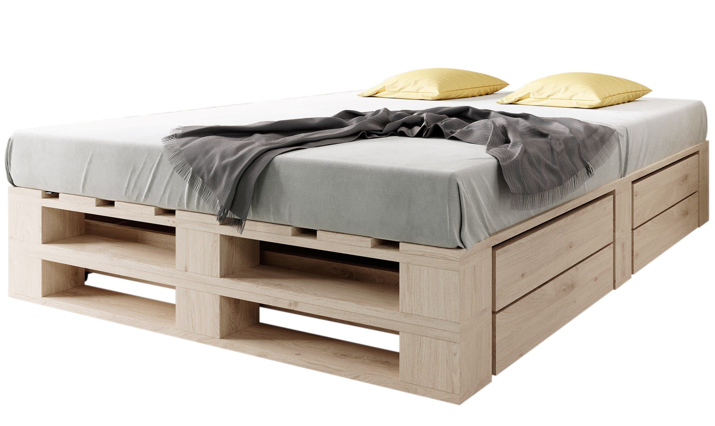 sunnypillow Palettenbett M2 Naturholz mit Lattenrost und Schubladen - Bild 2